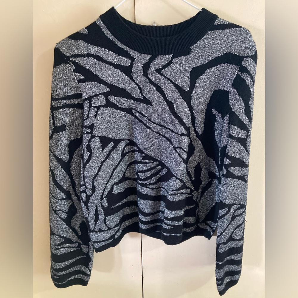 H&M Navy and Silver Metallic Zebra Crewneck Sweater
